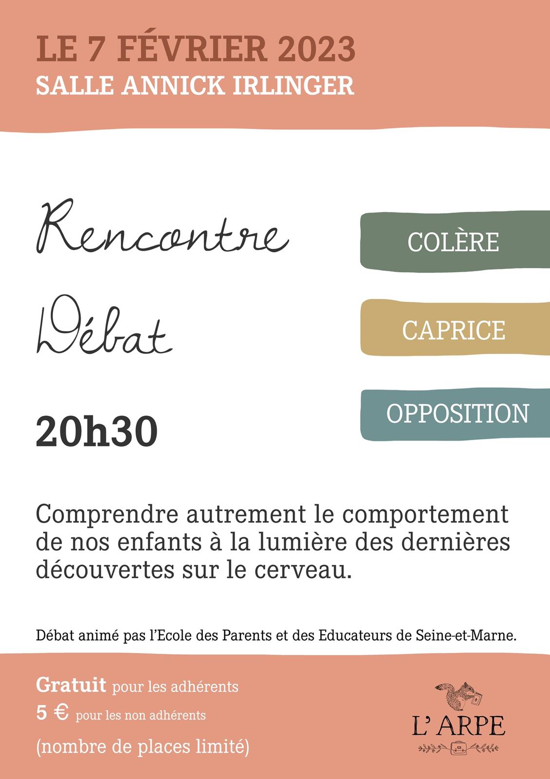Rencontre débat - Colère, caprice, opposition, Arpe, association des parents d'élèves de Samois-sur-Seine